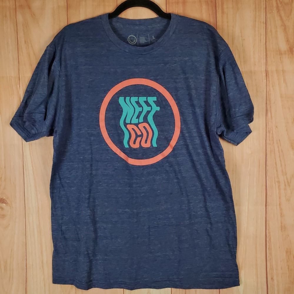 Neff T Shirt Mens Large Heather Navy Blue Graphic Print Wavy Logo Cotton Casual
